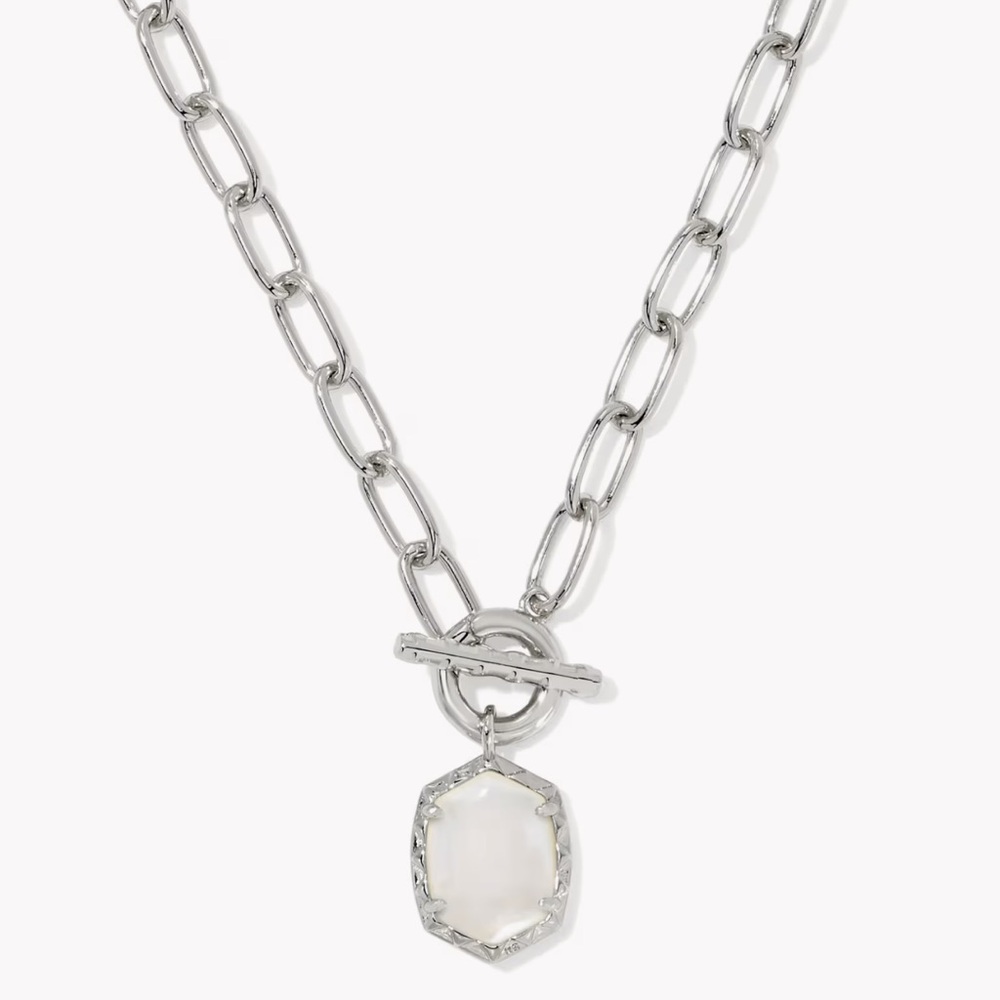 Kendra Scott Silver Chain Necklace with White Pendant